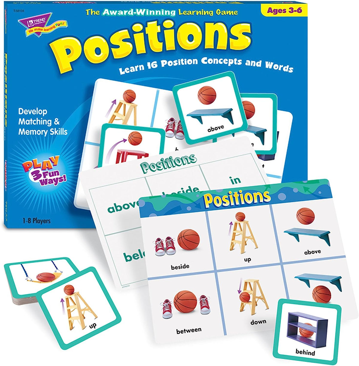 Match Me Game–Positions, Learn 16 Position Concepts and Words, Develop Matching and Memory Skills, Play 3 Different Fun Ways, Ages 3 and Up
