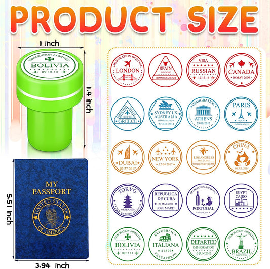 Passport Stampers Set for Kids 80 Pack Travel Passport Stampers and 40 Pack Fake Blank Passport Books for Kid World Travel Pretend Activity Classroom School Projects Theme Party Favors Decor