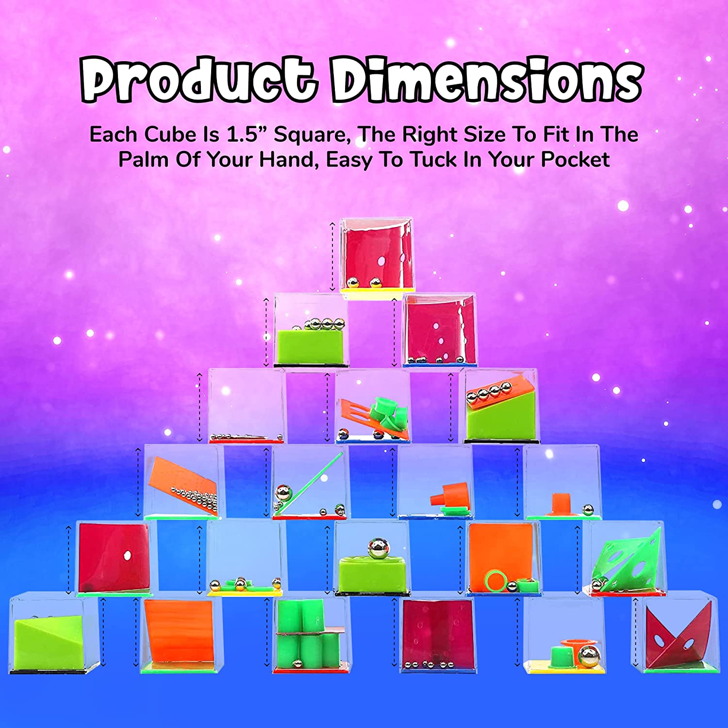 Maze Squares 24 Piece Assorted 3D Brain Teaser Puzzle Cubes, Mind Games for Kids and Adults Party Favors, Stress and Anxiety Relief Toy