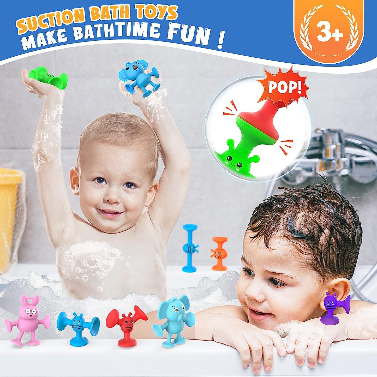 Suction Cup Toys for Kids, Suction Bath Toys for Toddlers Stacking Toys Shower Toys for Kids Ages 3+ Boys Girls, Bathtub Toys Sensory Toys Travel Toys with Dinosaur Eggshell Storage,19 PCS