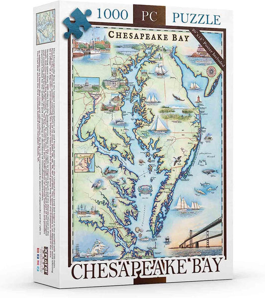 Chesapeake Bay Map Cardboard Jigsaw Puzzle - 1000 Pieces, Hand-Illustrated - Educational, Family Activity, Ages 7+, Includes Poster - 25.4 x 19.8