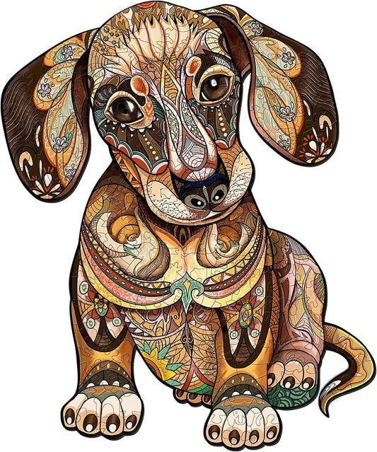Wooden Jigsaw Puzzles-Dachshund Puzzle Unique Shape Advanced Animal Wooden Puzzle,Best Gift for Adults and Kids,Family Puzzles for Kids and Adults,8.6 * 7.2in,100pcs