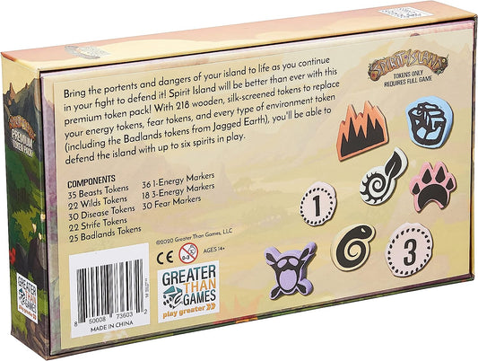 Spirit Island: Premium Token Pack, Set of 218 Custom Wooden Silkscreen Tokens, Requires Full Game for Play, For Ages 14 and up