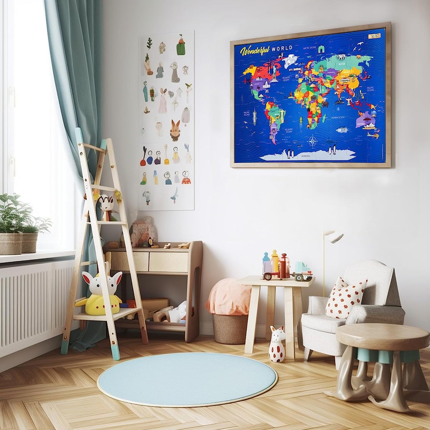 World Map Puzzle, Floor Puzzles for Kids Ages 3-5, 4-8-10, Geography Games Kids Puzzle, Large Floor 54 Piece Jigsaw Puzzles for Kids 36" x 24", Educational Toy with Interactive Quiz Cards