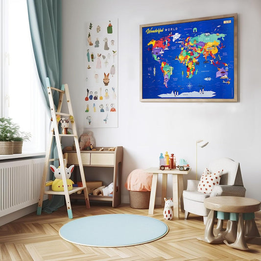 World Map Puzzle, Floor Puzzles for Kids Ages 3-5, 4-8-10, Geography Games Kids Puzzle, Large Floor 54 Piece Jigsaw Puzzles for Kids 36" x 24", Educational Toy with Interactive Quiz Cards