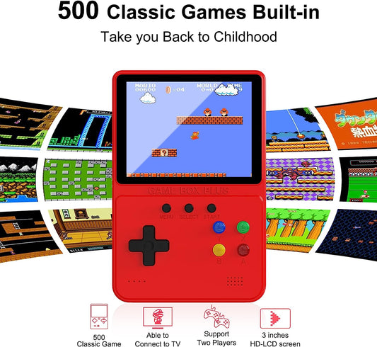 Retro Portable Handheld Game Console to Experience 500 Classic Games Anytime Anywhere, 3.5In Screen Video Game Console 1200mAh, Handheld Video Game Support for Connecting TV & Two Players(Red)