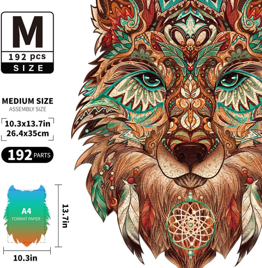 192pcs Wolf Wooden Puzzle for Adults, Version 2.1 Animal Unique Shaped Wooden Jigsaw Puzzles for Adults - 10.3 x 13.7 Inches with 15 Uniquely-Shaped Large Pieces, Best Gift for Adults and Kids