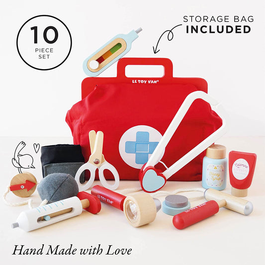 Kids Wooden Educational Pretend Play Honeybake Doctor's Medical Play Set Kit | Kids Pretend Play Role Play For Boys And Girls | 3 Year Old +, 8.66" x 5.70" x 5.90" (TV292), Red