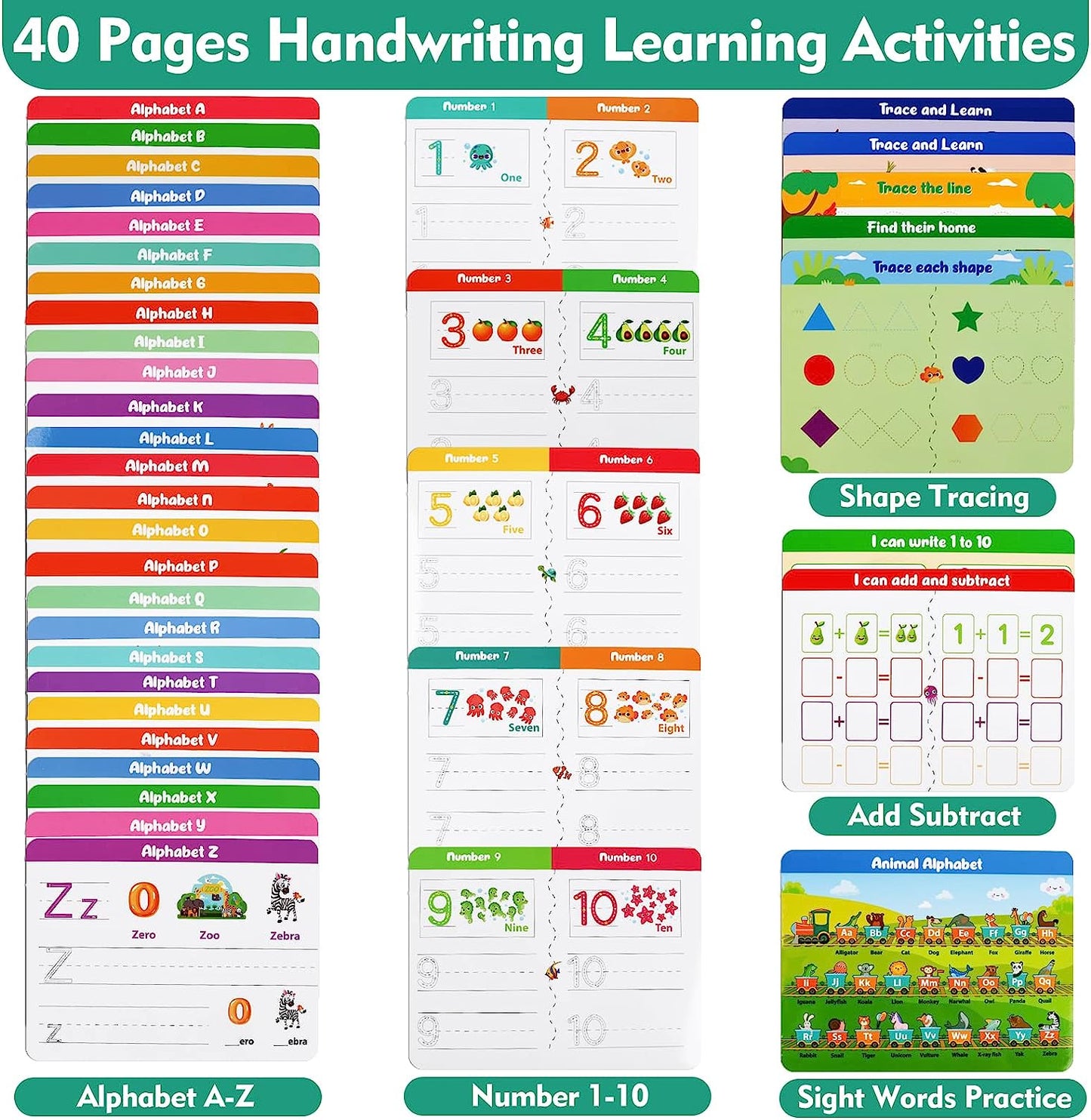 Handwriting Practice Book for Kids ABC Alphabet Sight Words Learning Educational Toys Preschool Activities Numbers Letters Tracing Workbook Game Gift for Toddlers Kindergarten Home