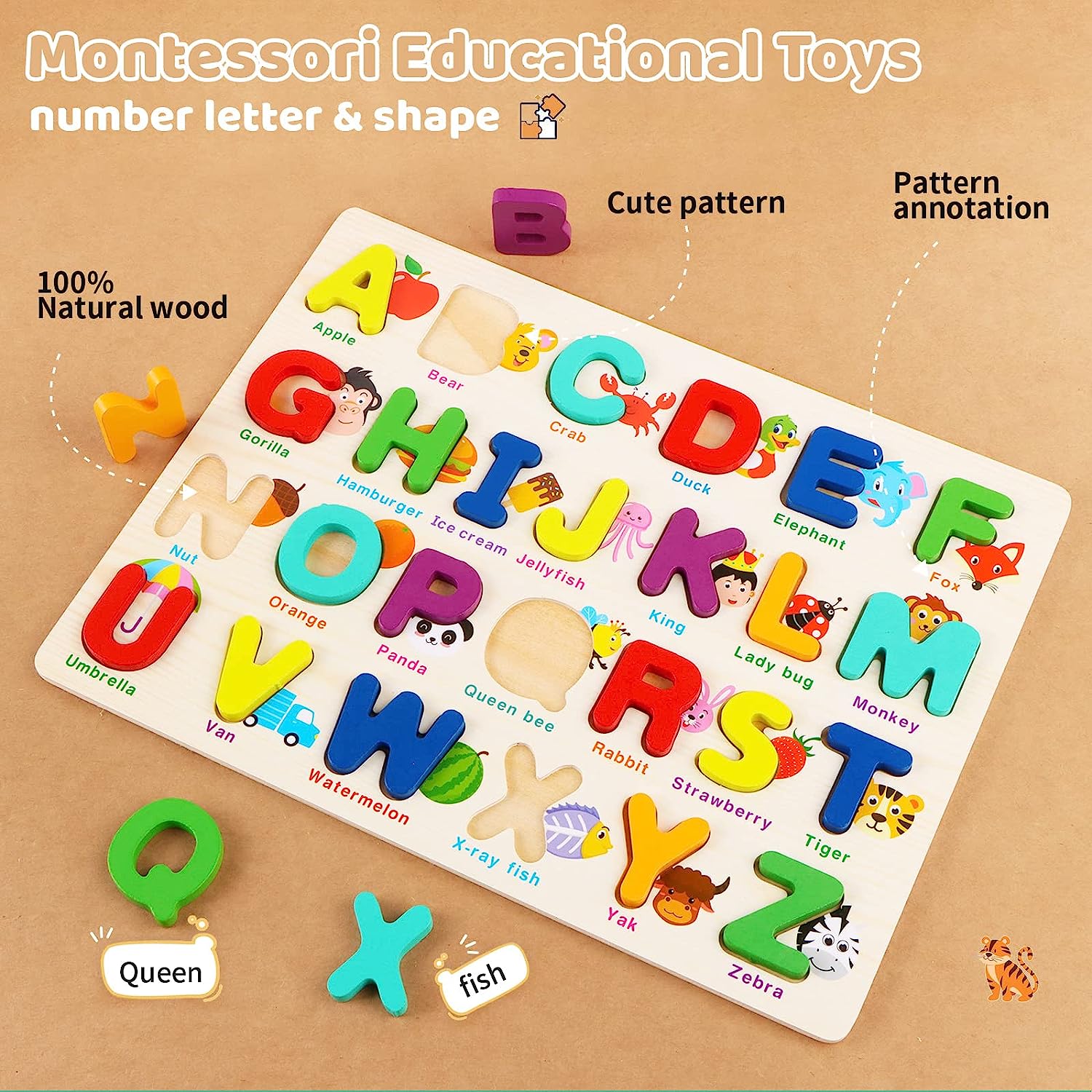 Toddler Puzzles,2 in 1 Wooden Peg Puzzle Set Wooden ABC Alphabet Number Shape Puzzles Board Toddler Preschool Learning Toys for Kids Ages 1-3 Boys and Girls