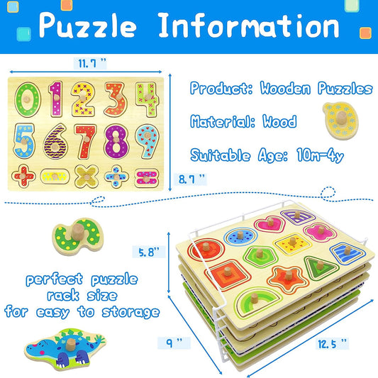 Wooden Puzzles for Toddlers 1-3 Toddler Puzzles Age 2-4 Baby Puzzles 12-18 Months Wooden Puzzles for Kids Ages 3-5 with Rack Educational Toys for 2 Year Old Toys for 1 Year Old Toys