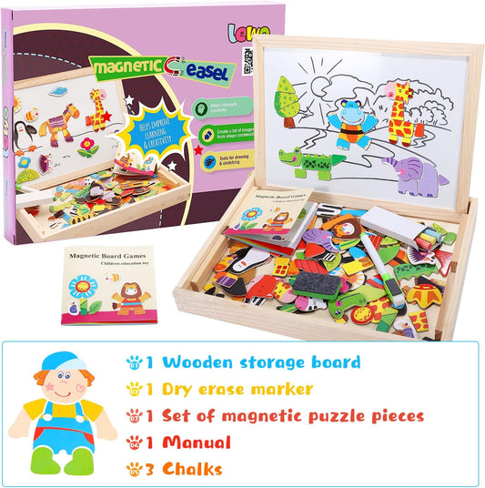 Wooden Educational Toys Magnetic Art Easel Animals Wooden Puzzles Games for Kids