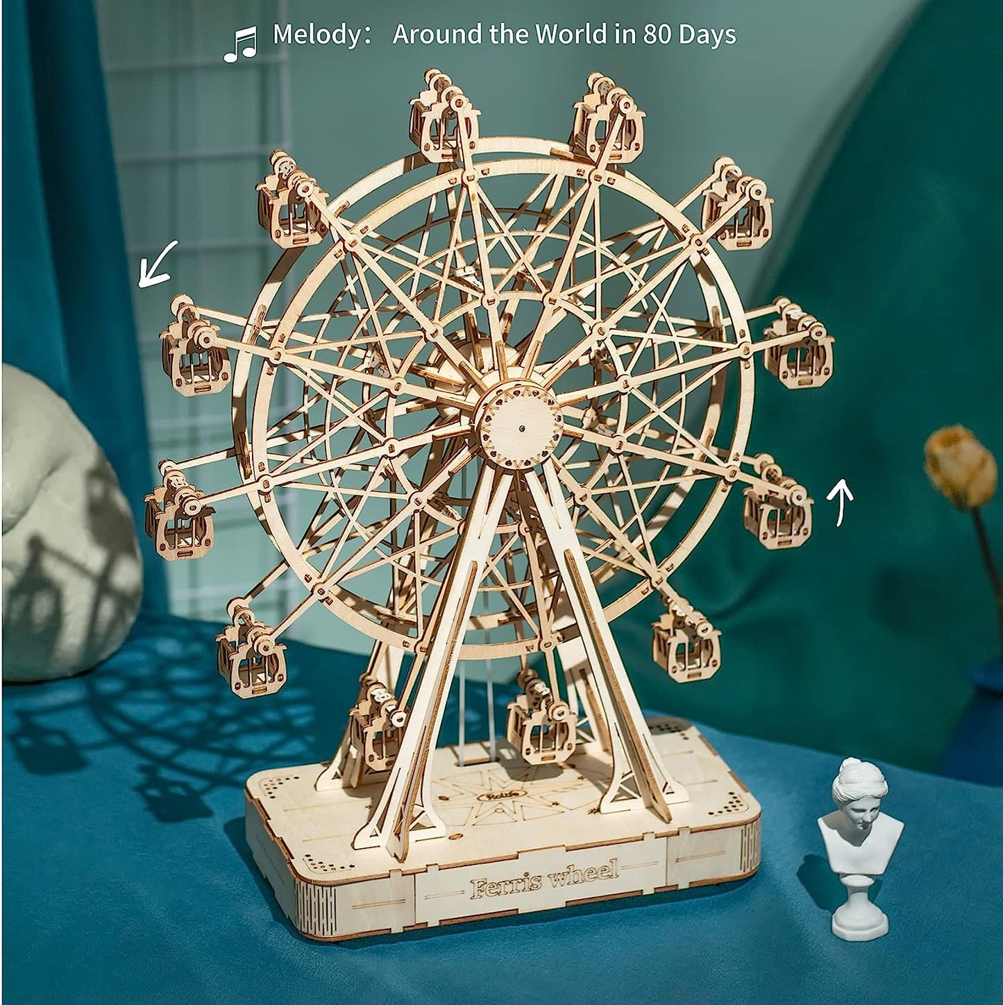 3D Wooden Puzzle Hand Crank Music Box Machinarium Toys-DIY Wood Craft Kit-Creative Gift for Boys Girls Adults Kids When Chris as/Birthday (Ferris Wheel Wood Color)
