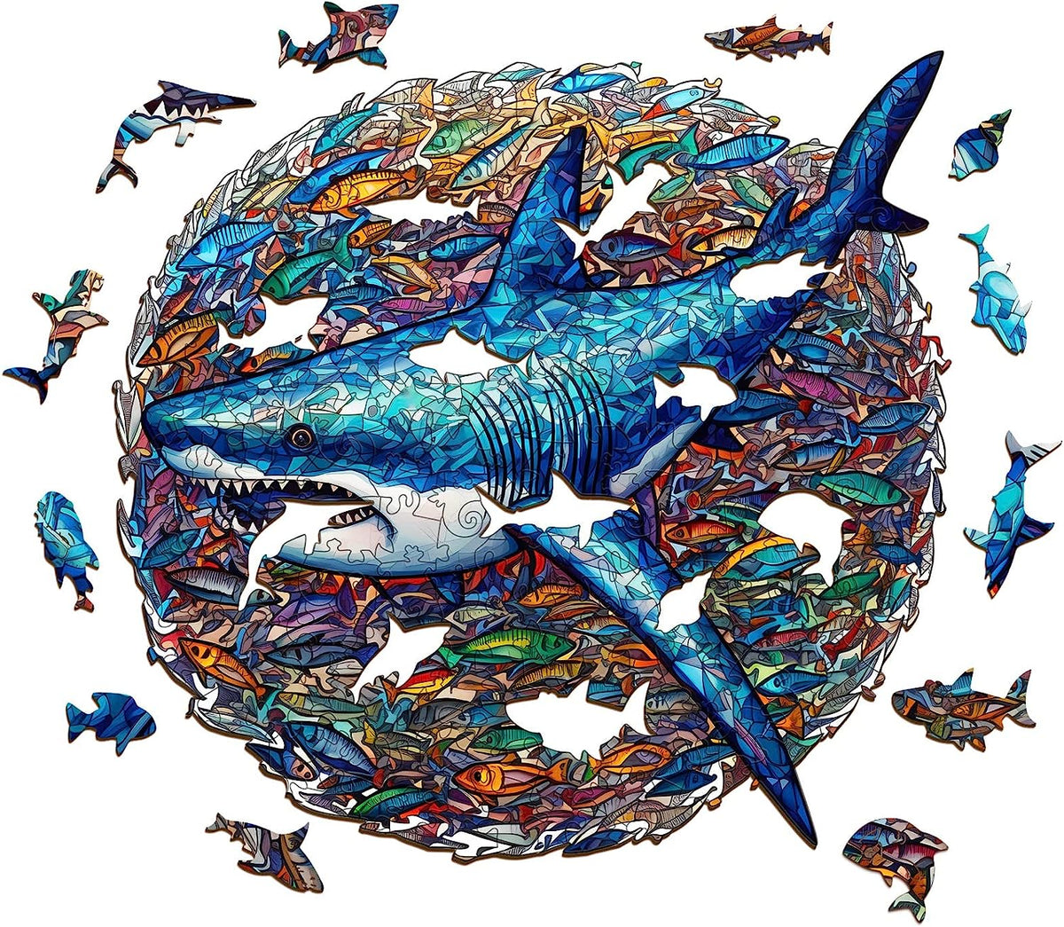 Wooden Jigsaw Puzzles-Wooden Puzzle Adult Unique Shape Advanced Shark Wooden Jigsaw Puzzle for Adult, Family Puzzles 11.8 * 11.4in 200pcs