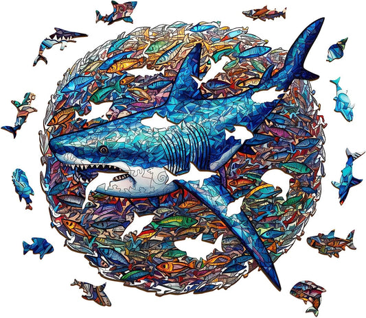 Wooden Jigsaw Puzzles-Wooden Puzzle Adult Unique Shape Advanced Shark Wooden Jigsaw Puzzle for Adult, Family Puzzles 11.8 * 11.4in 200pcs