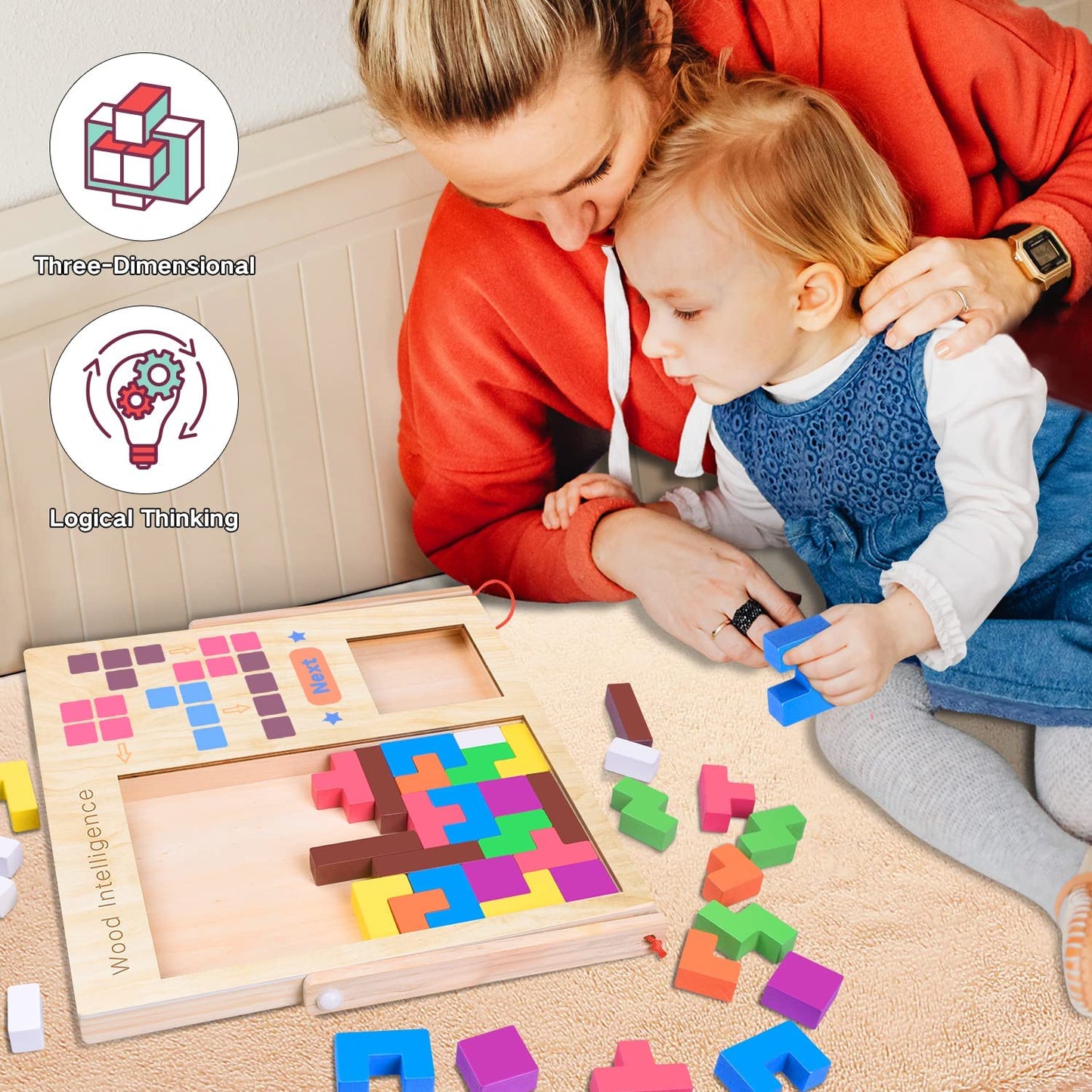 Wooden Puzzles for Kids Ages 4-8 8-10 Thick Colorful 3D Russian Blocks and Brain Teaser Tangram Jigsaw STEM Intelligence Toys Educational Gift for Toddlers 3 4 5 6 7 Years Old Boys Girls