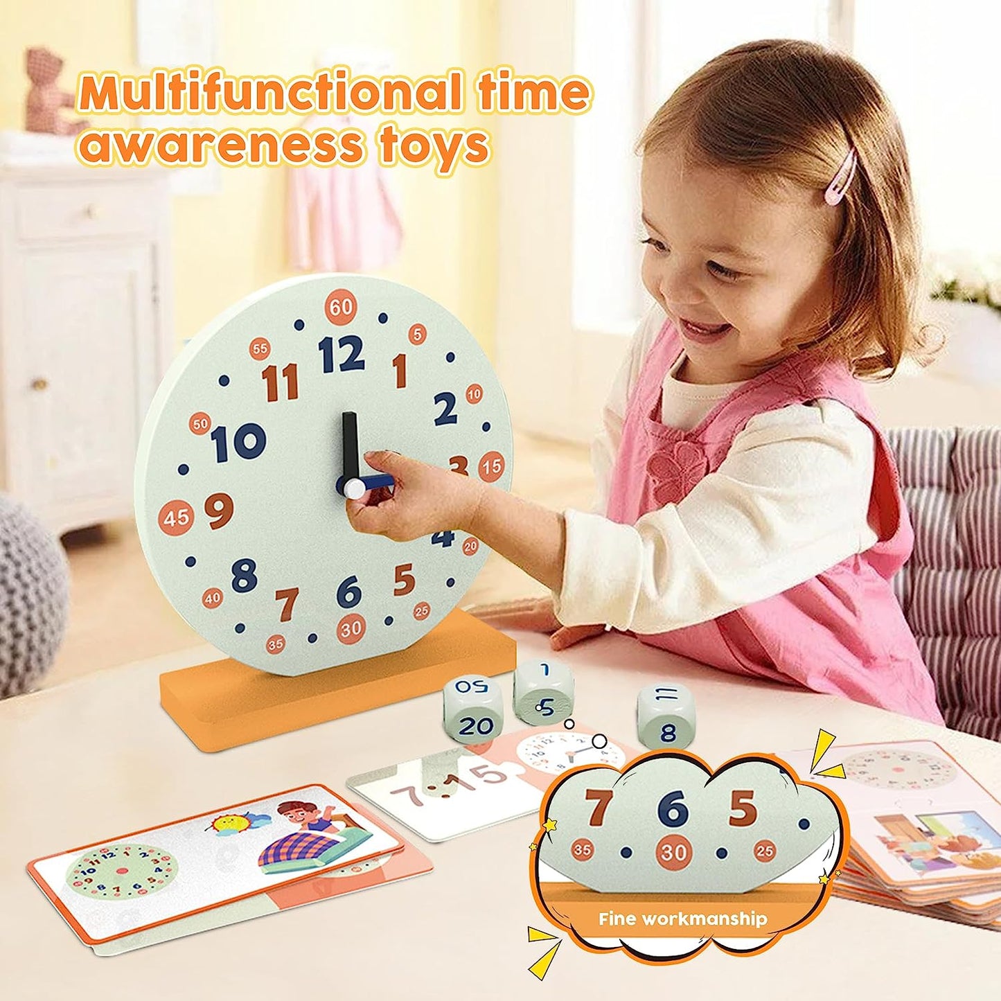 Wooden Toys for Learning Clock Game Set - 29 Piece,Learning Clocks for Kids,Educational Resource for Clocks and Time Teaching Aids, Homeschool Supplies-Telling Time Teaching Clock for Kids Ages 3+
