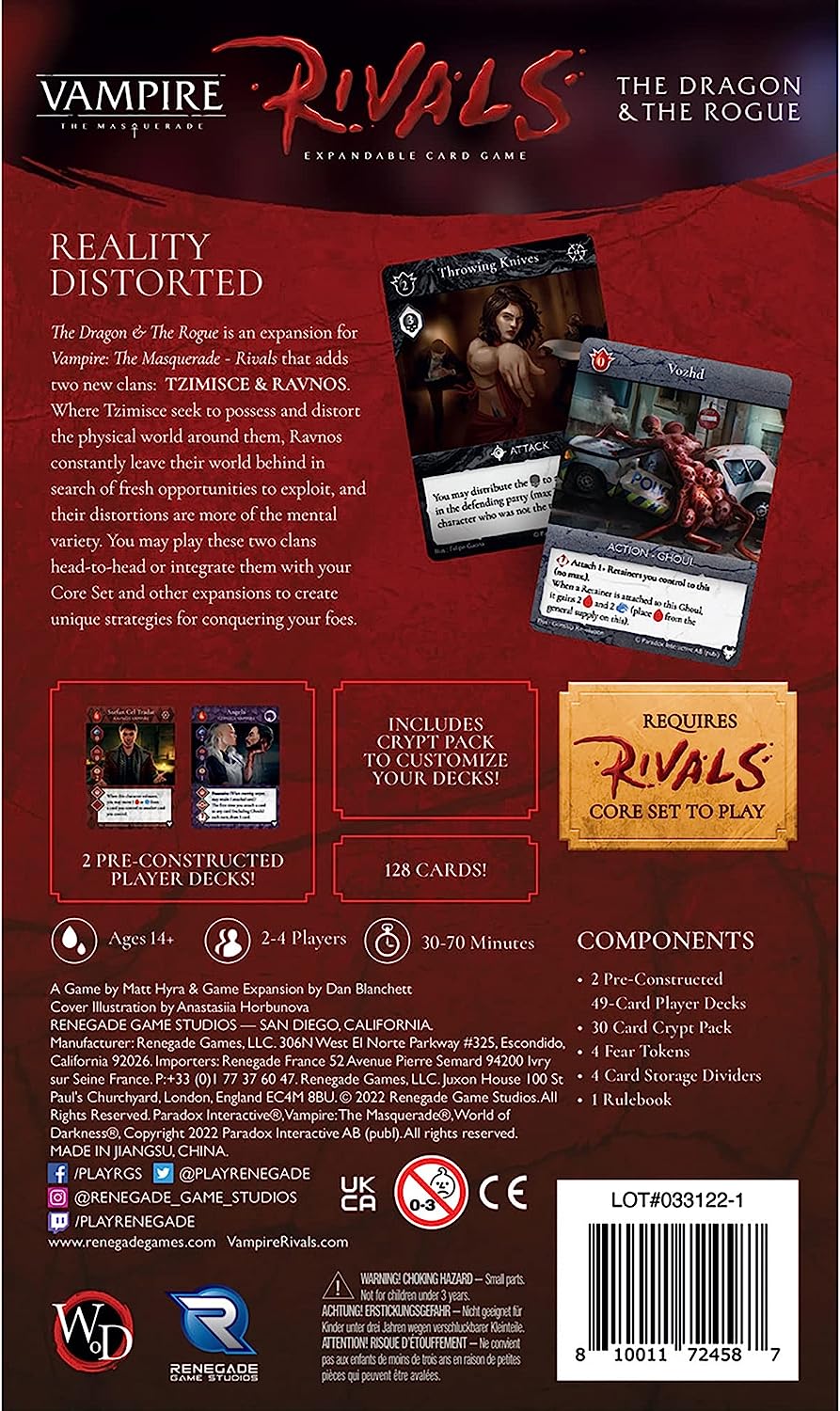 Vampire: The Masquerade Rivals Expandable Card Game The Dragon & The Rogue Expansion - Ages 14+, 2-4 Players, 30-70 Min (RGS02458)