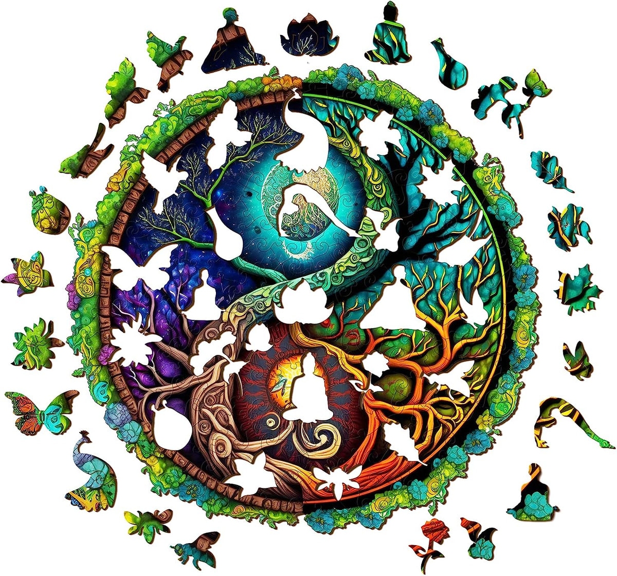 Wooden Jigsaw Puzzles-Wooden Puzzle Adult Unique Shape Advanced Yinyang Wooden Jigsaw Puzzle for Adult, Challenging Unique Shaped Jigsaw Puzzle 11.8 * 11.8in 200pcs