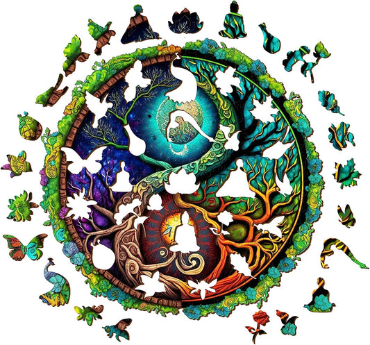 Wooden Jigsaw Puzzles-Wooden Puzzle Adult Unique Shape Advanced Yinyang Wooden Jigsaw Puzzle for Adult, Challenging Unique Shaped Jigsaw Puzzle 11.8 * 11.8in 200pcs