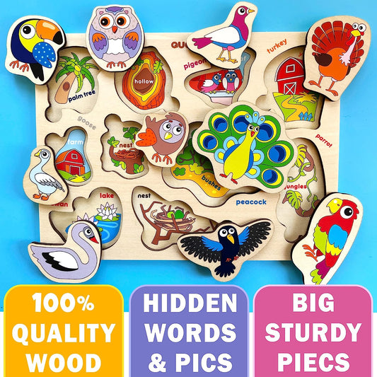 Wooden Puzzles for Toddlers 3-5 - 6 Alphabet Toddler Puzzles 1-3 Years Old by - Gift ABC Educational Toys for Boys and Girls - Wood Games for Children's Learning 2-4