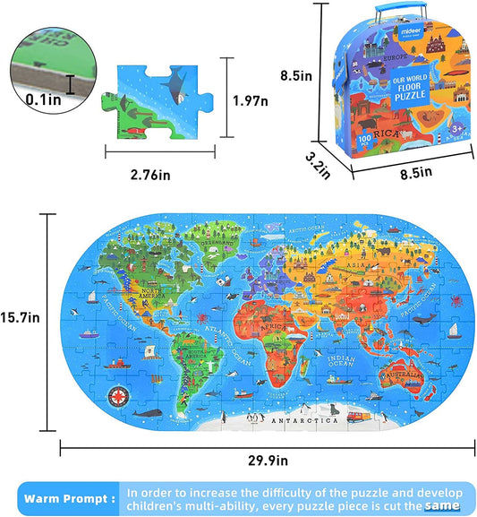 100Pcs World Map Jigsaw Puzzles for Kids Ages 4-8,Floor Puzzles for Kids Ages 3-5,Toddler Puzzle for Children,Premium Geography Educational Toys Box,Pre School Learning Games for Boys and Girls