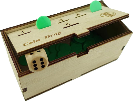 Penny Game - Fun Board Game Works with Pennies, Get Rid of Coins to Win, Coin Drop Game Wood Box for 2-6 Players, Simple + Strategic Dice Games