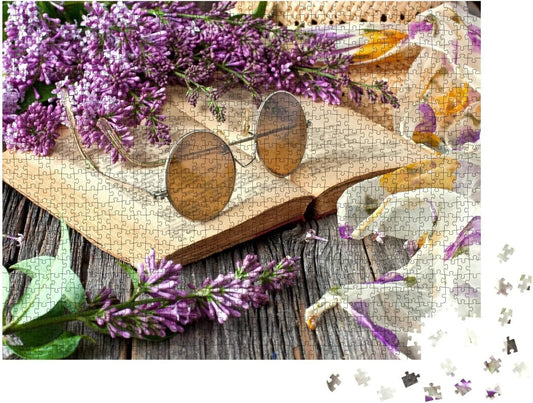 Vintage Style Composition with Lilac Flowers, Retro Book... Jigsaw Puzzle Jigsaw Puzzle with 1000 Pieces