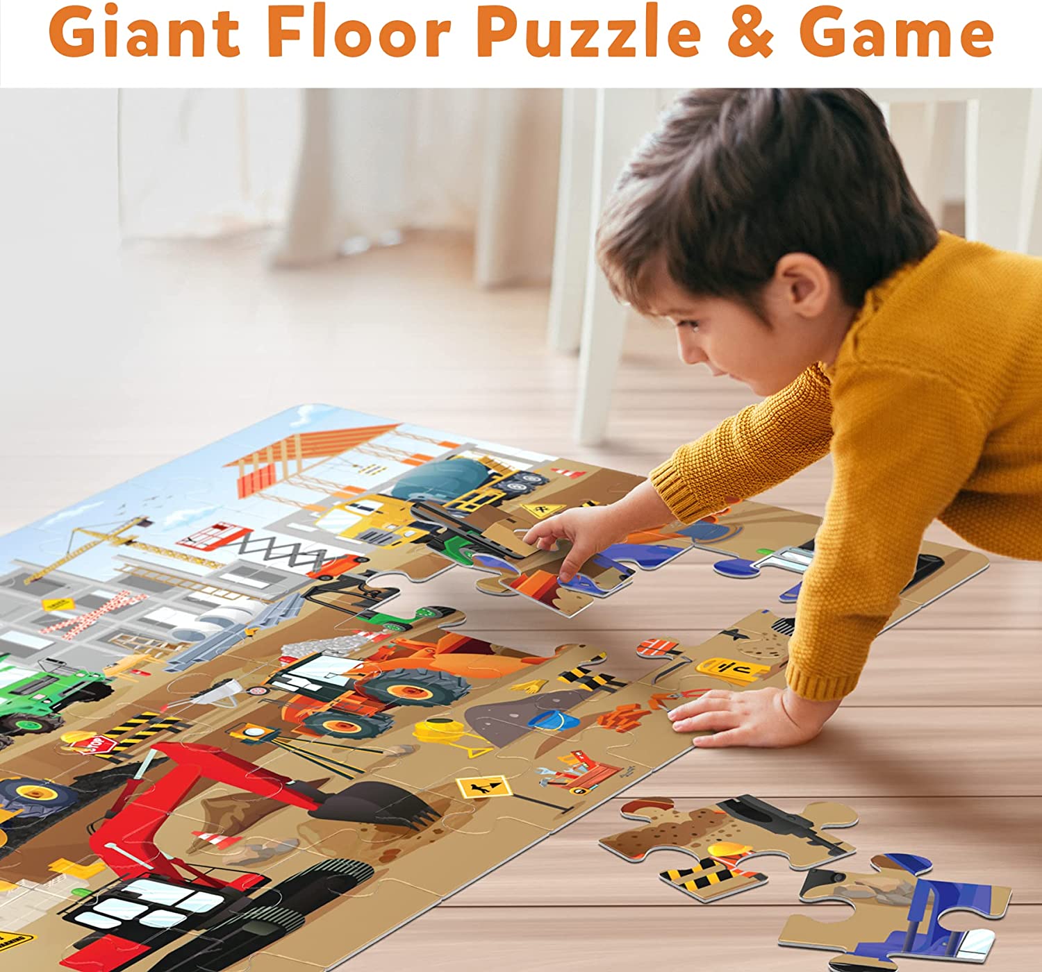Floor Puzzle & Game - Piece & Play Construction Site, Jigsaw Puzzle (48 Pieces, 2 x 3 feet), Gifts for Ages 3 to 7