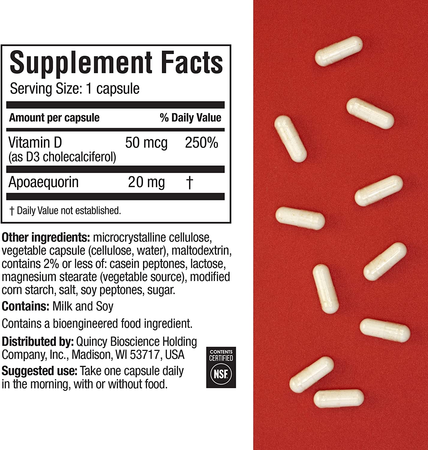 Improves Memory - Extra Strength 20mg, 60 Capsules |1 Pack| with Apoaequorin & Vitamin D with Attractive and Stackable Storage Box | Brain Supplement for Better Brain Health
