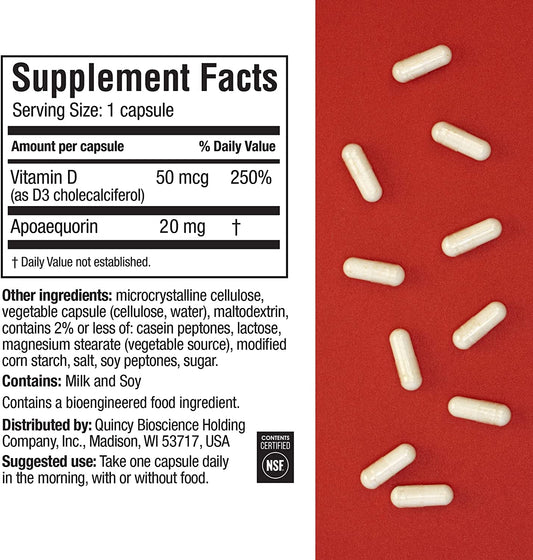 Improves Memory - Extra Strength 20mg, 60 Capsules |1 Pack| with Apoaequorin & Vitamin D with Attractive and Stackable Storage Box | Brain Supplement for Better Brain Health