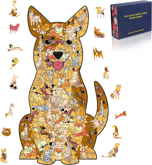 Wooden Puzzles for Adults,WoodenJigsaw Puzzles Dog Puzzles Wood Cut Puzzles,200 Pieces Unique Puzzles for Adults,Animal Shaped Puzzles