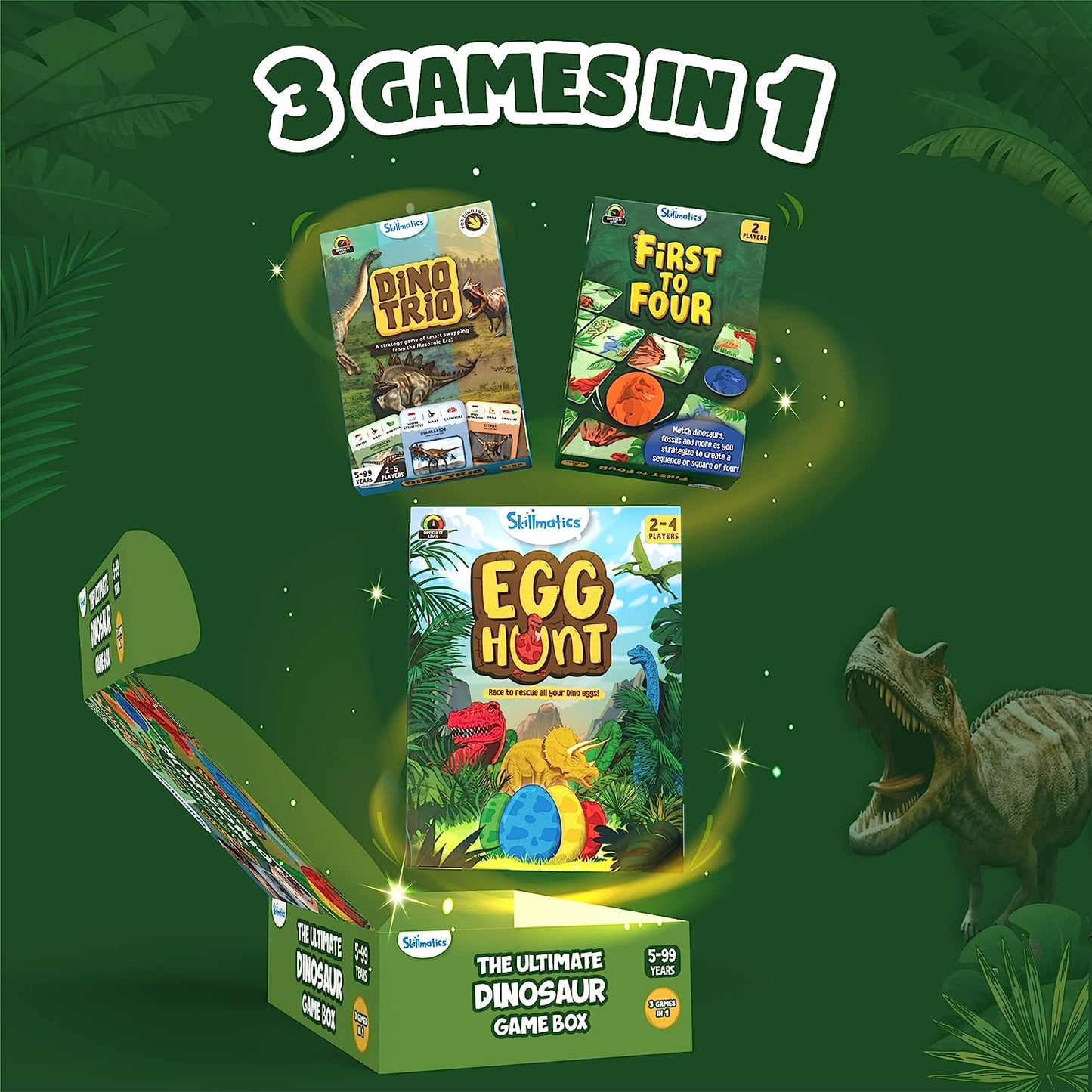 Ultimate Dinosaur Game Box - 3 Family Friendly Games in 1, Perfect for Kids Ages 5 and Up, Great Gift