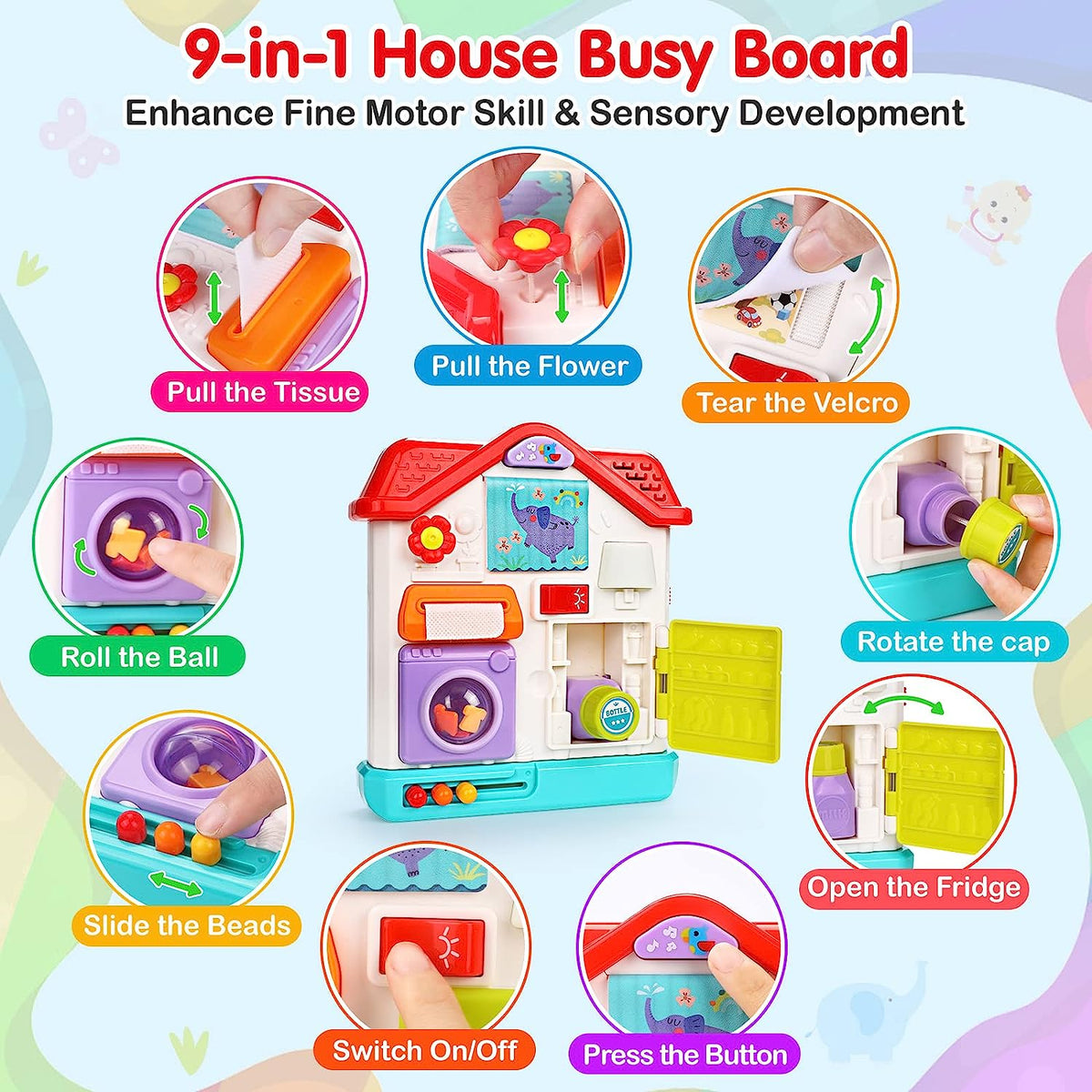 Toys for 1 Year Old House Busy Board for Toddlers 1-3 Light Up Musical Baby Toys 12-18 Month Sensory Toddler Toys Age 1-2 Fine Motor Skills Toy Xmax Birthday Gift for 1 Year Old Boy Girl