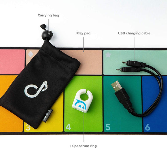 Specdrums (1 Ring) App-Enabled Musical Ring with Play Pad Included - Create Sounds, Loops, Beats for Musicians of Any Skill Level - STEAM Educational Music Toy for Kids, White