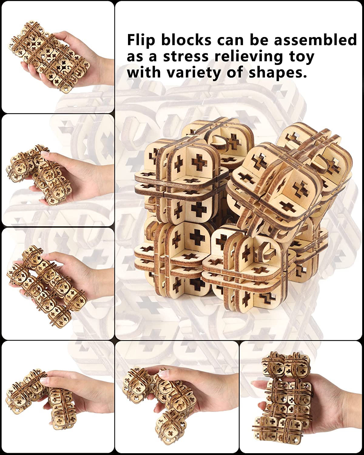 3D Puzzles for Adults Wooden Fidget Toys After Assembling Will Get Cool Desk Gadgets, Magic Cube Shape Shifting Box Flip Blocks