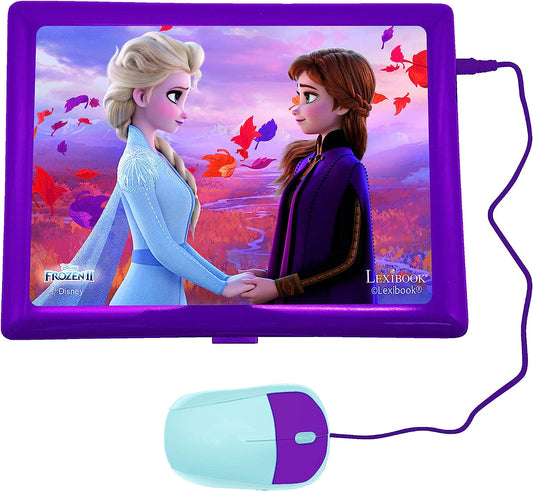 JC598FZi5 Frozen 2-Educational and Bilingual Laptop Italian/English-Girls Toy with 124 Activities to Learn, Play Games and Music with Elsa & Anna-Blue/Purple
