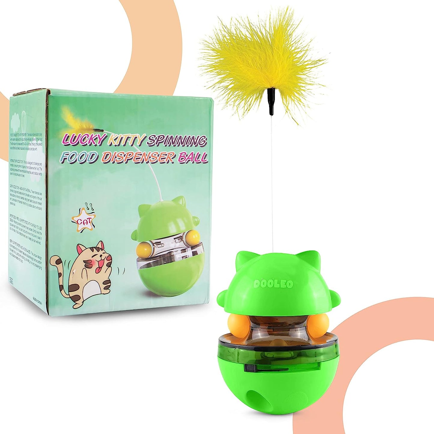2 in 1 Cat Treat Dispenser Toy - Food Tumbler Toys with Feather | Indoor Interactive Pet Food Dispensing Feeder Puzzle Toy | Brain Stimulating Toys for Doggy, Kitten, Puppy & Cat