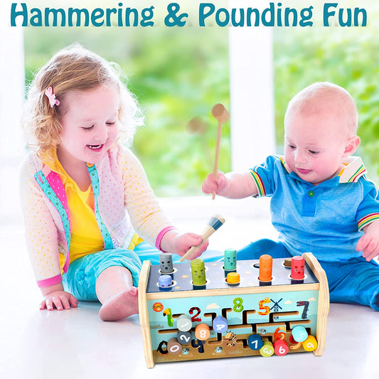 Wooden Hammering Pounding Toy for 12+ Months Kids, Toys for 1+ Year Old Babies, Early Development Toy with Pounding Bench, Xylophone, Number Sorting Maze, Gifts for Toddlers Age 1-2