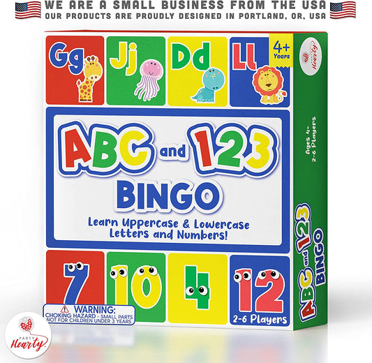 Alphabet and Number, ABC and 123 Bingo Board Game for Kindergarten and Preschool Kids Learn to Read Fun 2 Versions for Ages 4 and Up (Animal Edition)