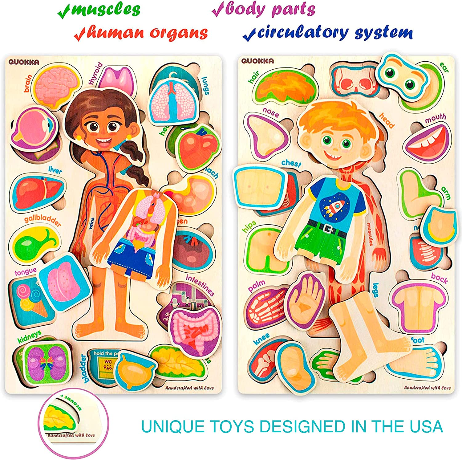 Wooden Puzzles for Kids Ages 4-8 – Toddler Puzzles Ages 3-5 by – Preschool Game Learning Human Body Parts Ana Skeleton – Educational Toys for Boy & Girl