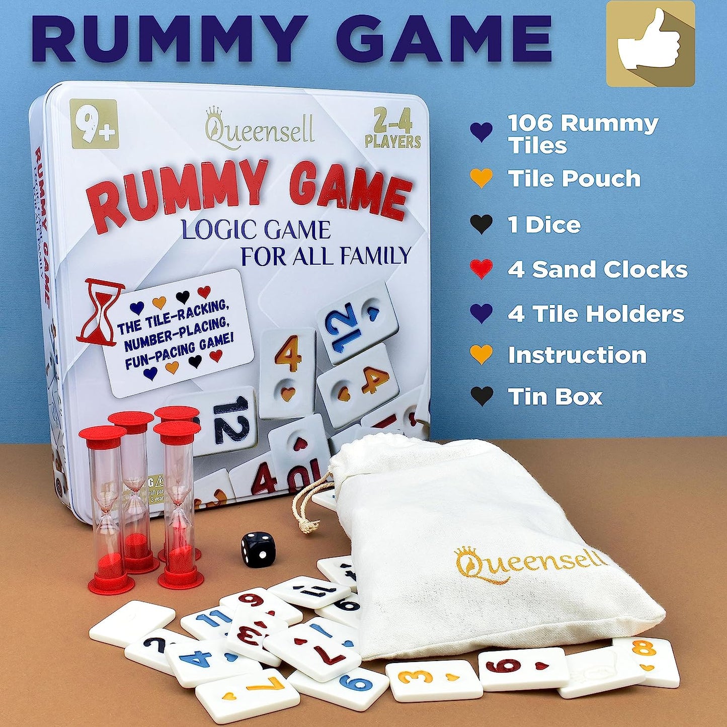 Rummy Cube Game with Case, Classic Rummy Cube Board Game – Rumi Cubes Game with 106 Tiles and 4 Durable Trays - Rumicube Board Game for Travel and Family