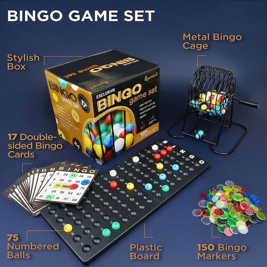Bingo Game for Adults - Bingo Set - Best Board Games with Metal Bingo Cage and Balls Set with Bingo Cards - Bingo Games for Family - Bingo Sets for Adults Large Group