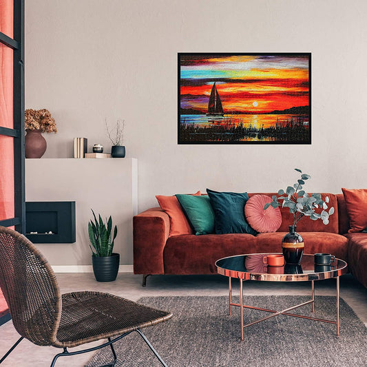 Sunrise Sailing Boat Puzzle for Adults 1000 Piece Wooden Jigsaw Puzzle Gradient Color Oil Painting Art Puzzles Difficult and Unique