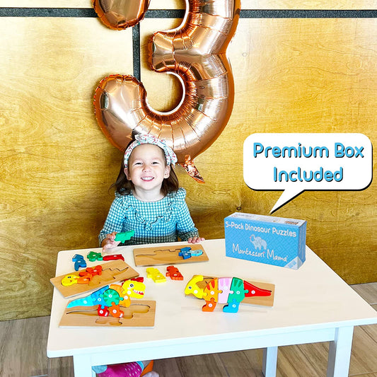Toddler Puzzles for Kids Ages 3-5 Dinosaur Puzzle 5-Pack, Toys for 3 Year Olds, Toddler Toys Age 2-4 Gifts for 3 Year Old Boys Girls, Wooden Puzzles for Toddlers