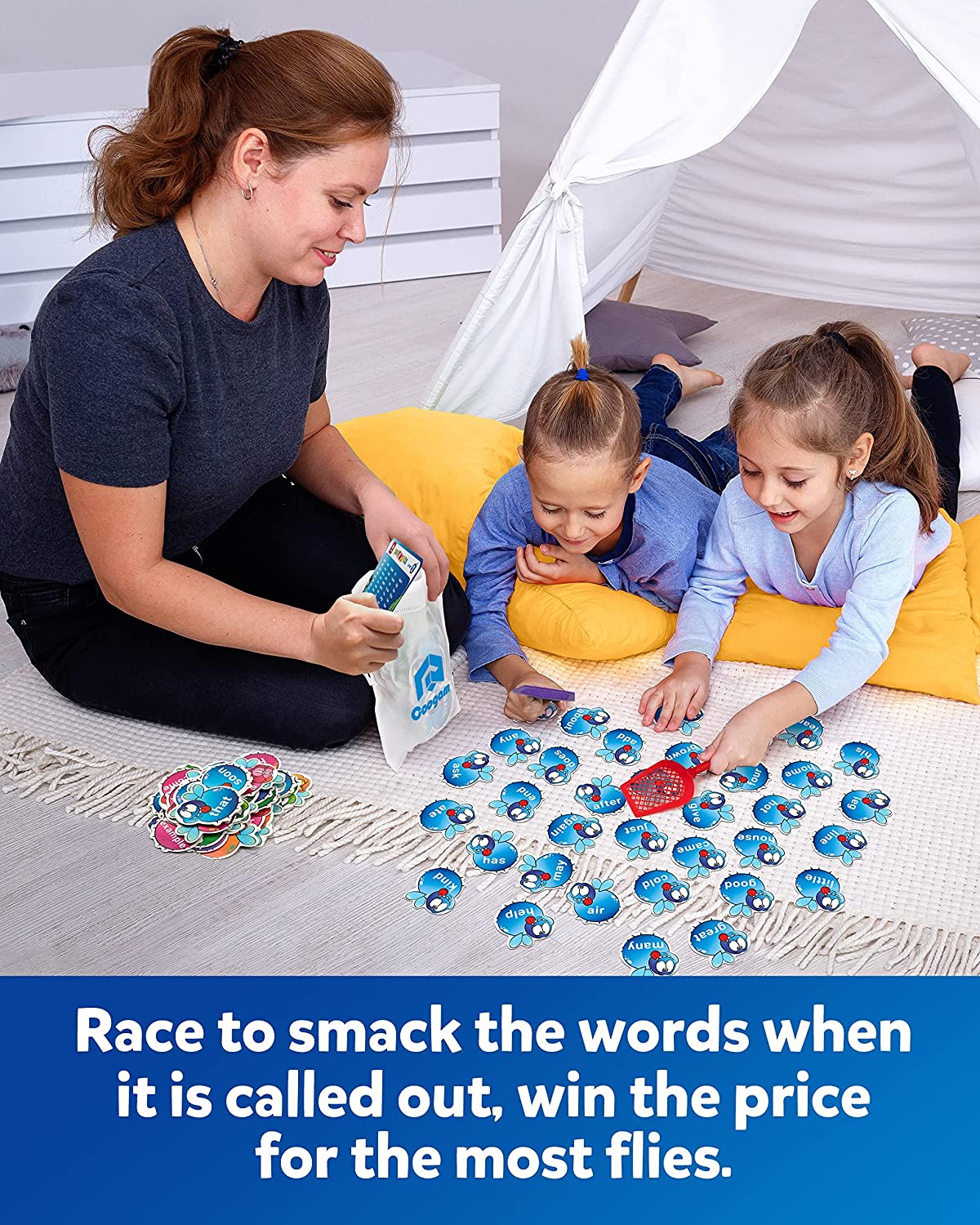 Sight Words Game with 400 Fry Site Words and 4 Fly Swatters Set, Dolch Word List Phonics, Literacy Learning Reading Flash Cards Toy Games for Kindergarten,Home School Kids 3 4 5 Year Old