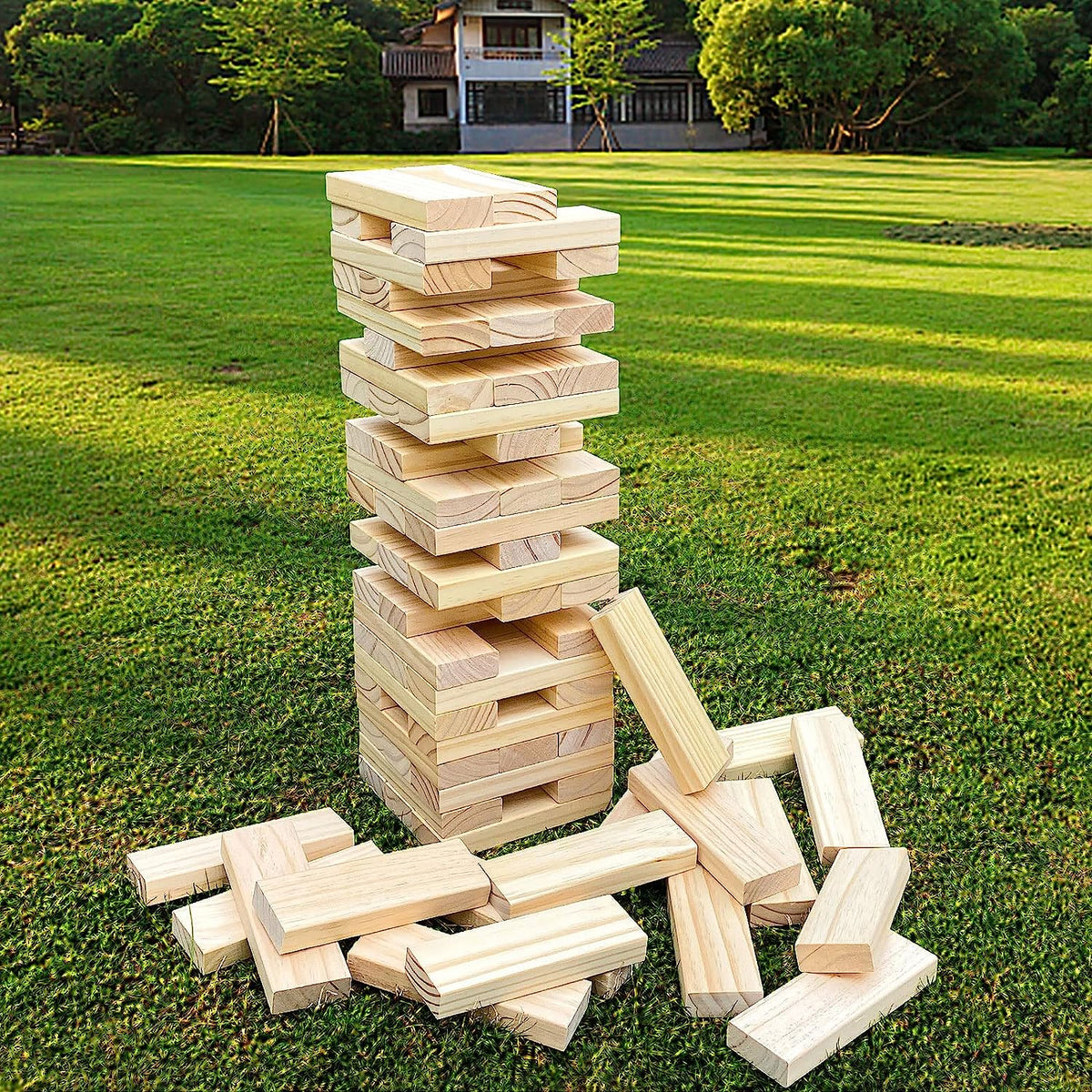 72PCS Giant Timber Game with Storage Bag, Giant Tumble Tower from 1.57Ft to Over 3.6Ft, Wooden Stacking Games for Kids Adults and Family, Outdoor and Indoor Play