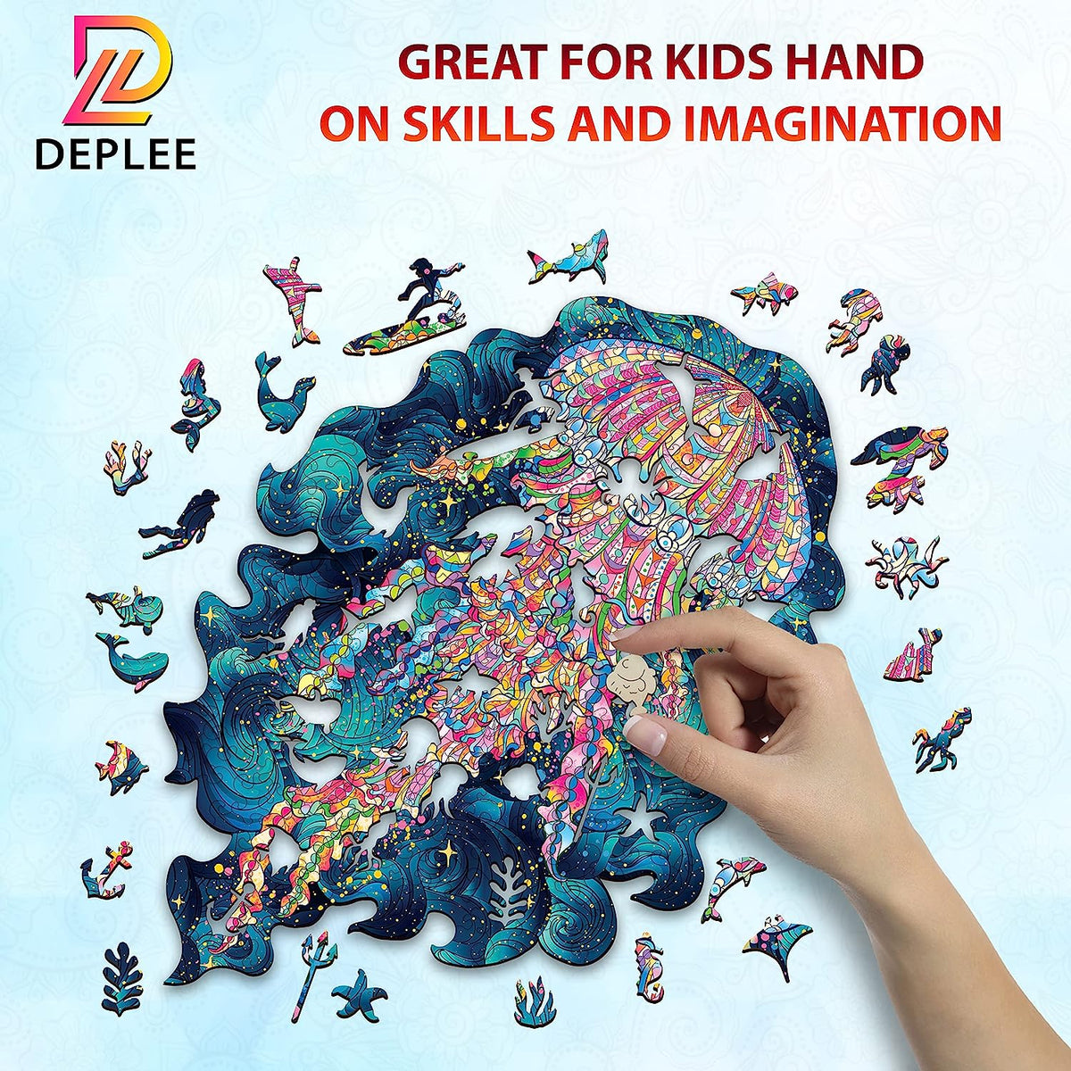 Wooden Jigsaw Puzzles for Adults, Jellyfish Wooden Jigsaw Puzzles, 214 Pcs– 11.6 x 11.5 in(29.5X 29.2 cm) Unique Shape Wooden Animal Puzzle Creative Challenge for Adults, Family, Friend |Medium