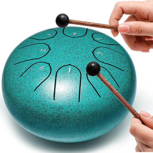 Alloy Steel Tongue Drum 8 Notes 6 Inches Handpan Drums Concert Percussion Instruments with Bag Mallets Music Book for Meditation Entertainment Musical Education Zen Yoga Gift (Malachite)