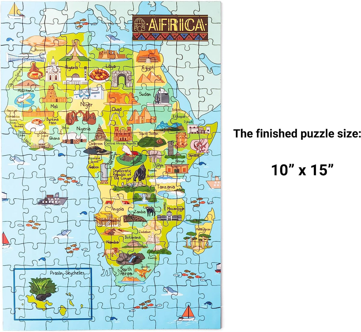 Africa Map Wooden Jigsaw Puzzle 152 Piece, 10x15 inches